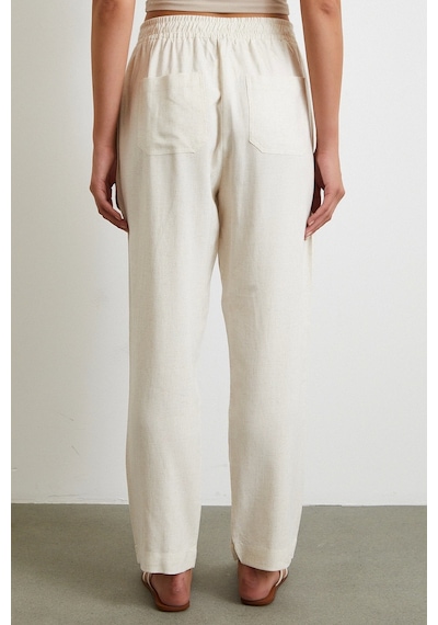 Never More Beli Lastikli Klasik Pantolon Bej Bej
