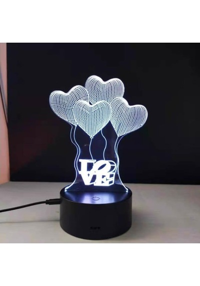 3d Dokunmatik Led Gece Lambası Pilli & Usb Bağlantılı Renk Değiştiren Masaüstü Kalp Love Şekilli Siyah