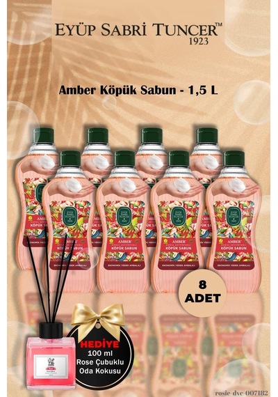 Eyüp Sabri Tuncer 8 Adet Amber Köpük Sabun 1,5 L Gül Koku Hediye