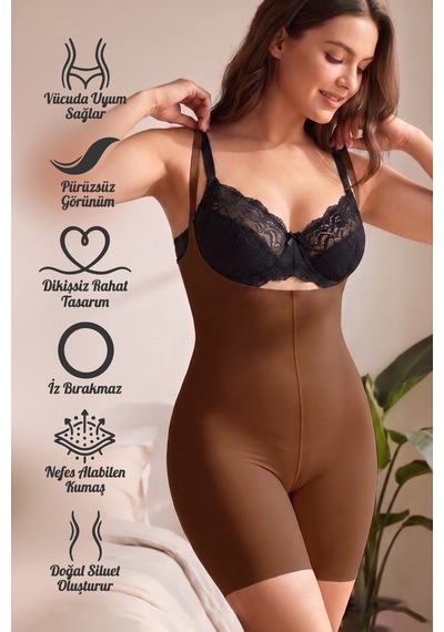 Mistirik Pagliye Model Lazer Kesim İz Yapmayan Askılı Şort Toparlayıcı Korse Siyah Renk Kahve