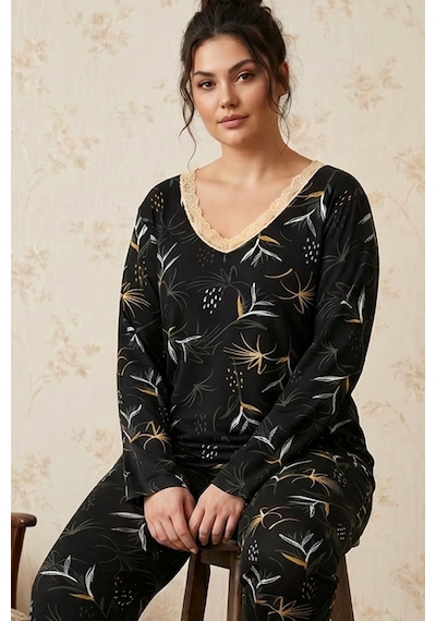 Siyah İnci Siyah Desenli Büyük Beden Battal Boy Viskon Örme Pijama Takım 26224810 Çok Renkli Siyah İnci Siyah Desenli Büyük Beden Battal Boy Viskon Örme Pijama Takım 26224810 Çok Renkli