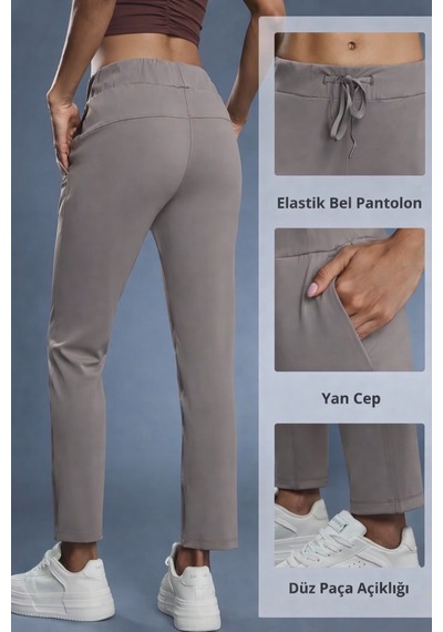 Move Yoga Pantolon Yüksek Bel Bağcıklı Rahat Kesim Spor & Günlük Alt Gri