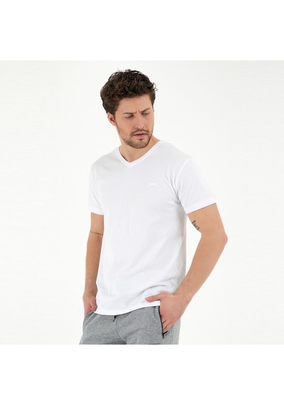 Slazenger SARGON KTN Erkek V Yaka Beyaz Tişört