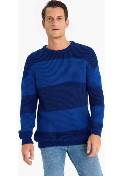 DeFacto Oversize Geniş Kalıp Bisiklet Yaka Çizgili Triko Kazak E5372AX24WNNV207