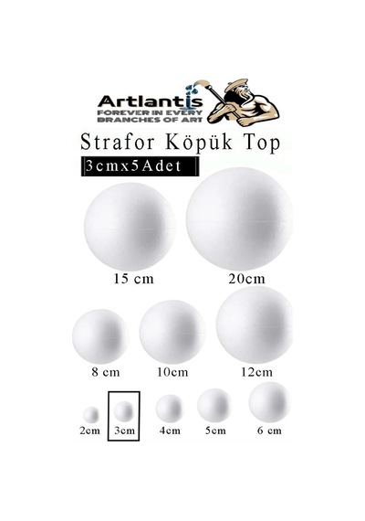 Strafor Köpük Top 3 Cm 5 Adet Köpük Top Küre Toplar Yuvarlak Strafor Köpük Top Okul Deney Hobi Sanat
