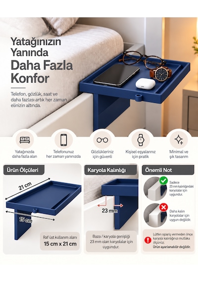 Yatak Yanı Pratik Raf Lacivert