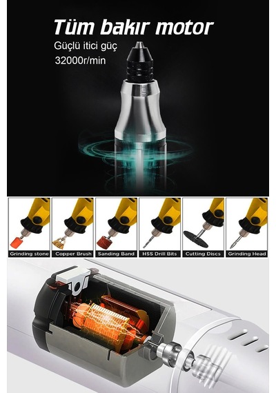 Assur 6 Kademeli 600w Gravür Hobi Taşlama Seti Çantalı 211 Parça-2302