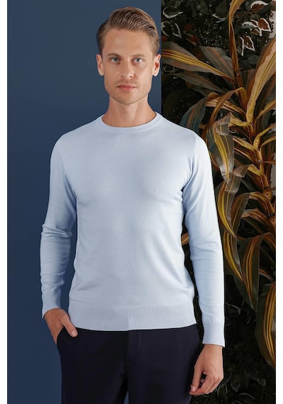Efor Tr 858 Slim Fit Mavi Klasik Triko Mavi