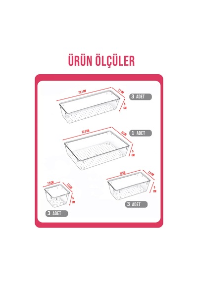 10'lu Çok Amaçlı Çekmece İçi Düzenleyici Set Şeffaf Organizer Makyaj Takı Organizeri Şeffaf