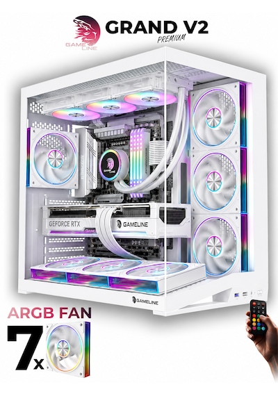 Gameline Leon V2 Grand Premium 7x ARGB PWM Fan Ultra Airflow ATX Gaming Bilgisayar Kasası Beyaz