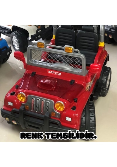 Kumandalı Çift Kişilik Mega Akülü Araba Kırmızı - 12 Volt İki Kişilik Akülü Araba Akülü Jeep - Mega