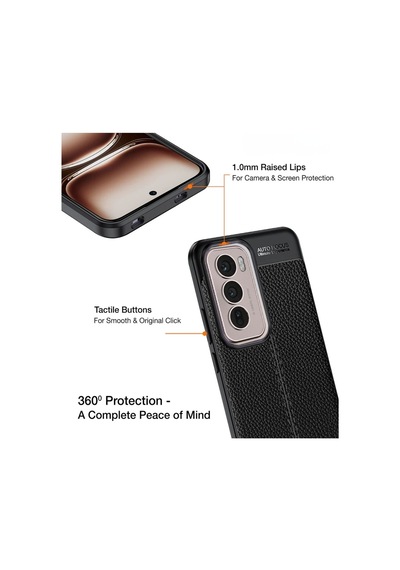 Oppo Reno 12 Uyumlu Silikon Kılıf Deri Desenli Darbe Emici Autofocus Kapak Siyah