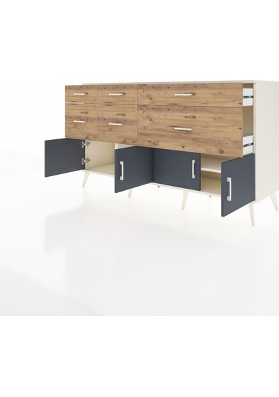 Kronos Konsol Tek Raflı 6 Çekmeceli 4 Kapaklı 176x59x99 Aytaşı-an Aytaşı-antrasit/çam