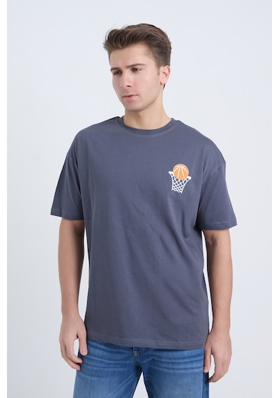 Velvoria Unisex Oversize Relaxed Basketball Baskılı Antrasit Renk T-shirt
