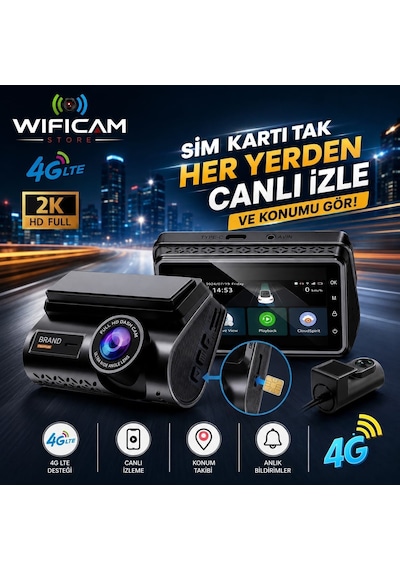 2k Çift Kameralı 4g Akıllı Araç Kamerası Gps Ve Konum Takip Özellikli