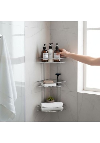 Banyo Duş Köşe Rafı Üç Katlı Krom Şampuanlık Paslanmaz Metal Duvar Tipi Düzenleyici Organizer Diğer