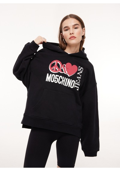 Moschino Jeans Kapüşon Yaka Baskılı Siyah Kadın Sweatshırt A1710