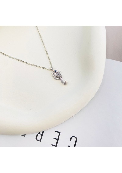 Deniz Atı Kadın Kolye Zirkon Taşlı Silver Kolye 45cm Gümüş
