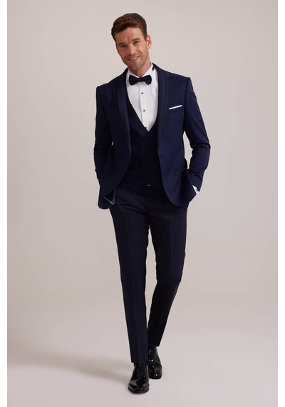 Ysf Erkek Açık Mavi Slim Fit Yelekli Şal Yaka Damatlık