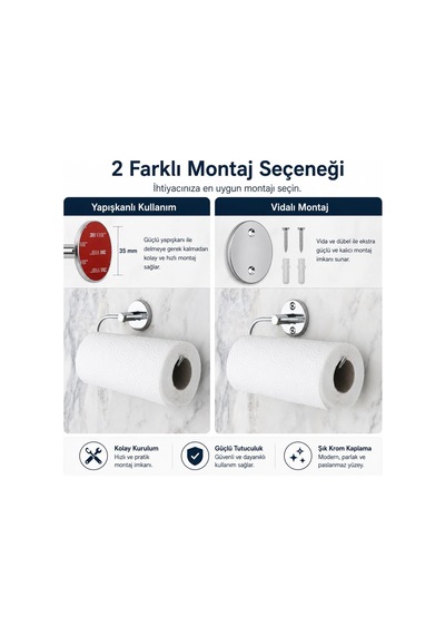 İris Solo Havluluk, Krom Kaplama, Yapışkanlı Ve Vidalı Montaj, 35 Mm Oval Bantlı Rulo Havlu Askısı Cok Renkli