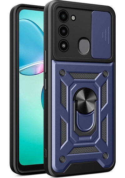 Tecno Spark 8c Kılıf Magnetik Standlı Kamera Korumalı Hptk Sürgülü Vega Kapak - Mavi Mavi