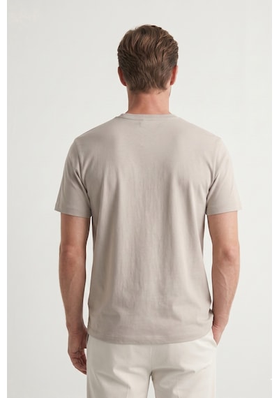 Elemge Pamuk Likra Vücuda Oturan Magic Fit Bej Erkek T-shirt Compact Penye Kısa Kol Esnek Tişört Elastan