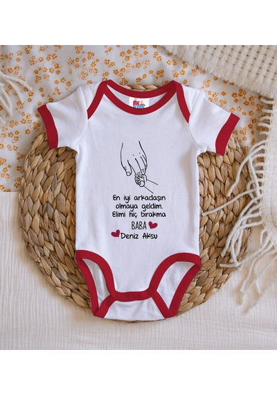 Bk Gift Bk Kids Kişiye Özel En İyi Arkadaşın Olmaya Geldim Tasarımlı Kırmızı Bebek Body Zıbın-1 0-3 Ay