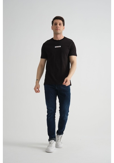 Shooter Sportwear Shooter Erkek T-shirt Minimal Baskılı Pamuklu Kumaş Standart Kalıp Siyah