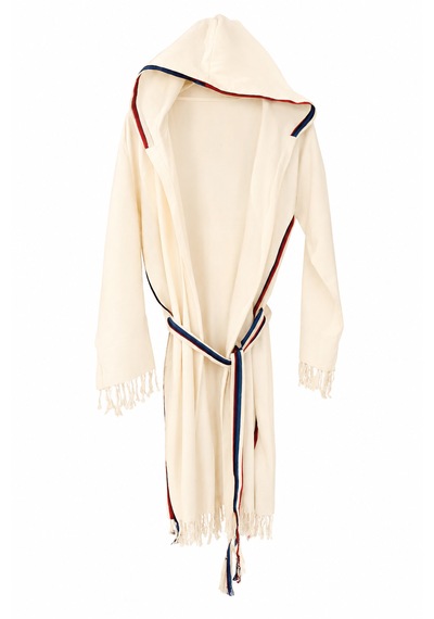 Kibira Krem Uzun Bornoz - %100 Pamuklu- Kapşonlu - Unisex Bornoz Açık Krem