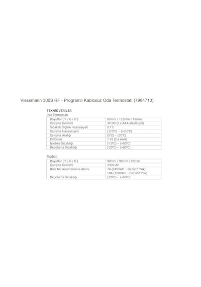 Viessmann 300S RF Kablosuz Programlı TPI Oda Termostatı