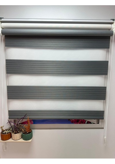 Çift Mekanizmalı Zebra Stor Perde Geniş Gri-beyaz Gri Çok Renkli