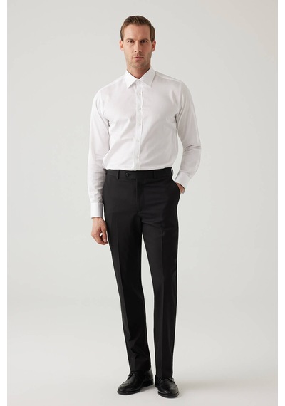 Erkek Siyah Regular Fit Yün Yan Cep Kumaş Pantolon