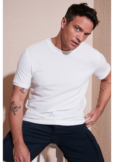 Buratti Pamuklu Regular Fit Bisiklet Yaka Basic Erkek T Shirt 5902387 Ekru