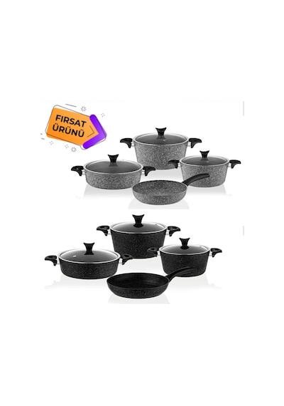 Taç 3455 Master Cook 7 Parça Granit Tencere Seti Siyah