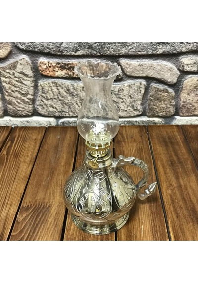 İşlemeli Bakır Gaz Lambası Küçük Boy, G10132 Gümüş