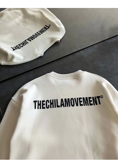İkales Kışlık Bisiklet Yaka Oversize Baskılı Sweatshirt - Beyaz