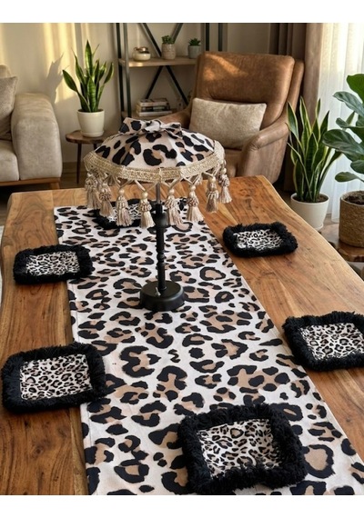 Missidea Leoparda Masaüstü Dekor Seti Ledli Şemsiye+2 Adet Kırlent+runner Ve 6 Adet Peçete Renkli