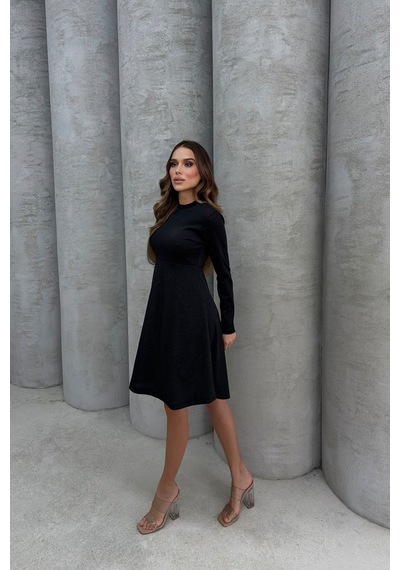 Lesa Wear Yumuşacık Likralı Simli Mini Gece Elbisesi Siyah