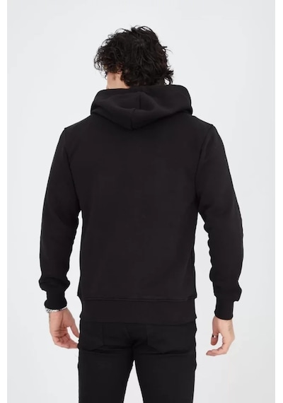 Modi Green Unisex Günlük Stil Siyah Tam Fermuarlı Rahat Form Kapüşonlu Sweat