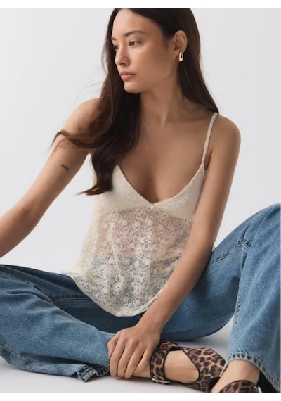 Madmext Beyaz Askısı Ayarlanabilir Dantelli Bluz Mg2348
