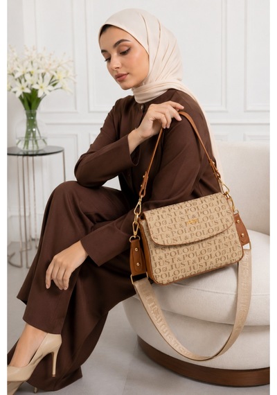 Genel Markalar Yeni Sezon Kolon Askılı 4 Bölmeli Kadın Çantası 25x15cm Kum - Taba