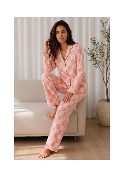 Fit Women Kadın Desenli Basic Kış Pembe Pijama Takımı