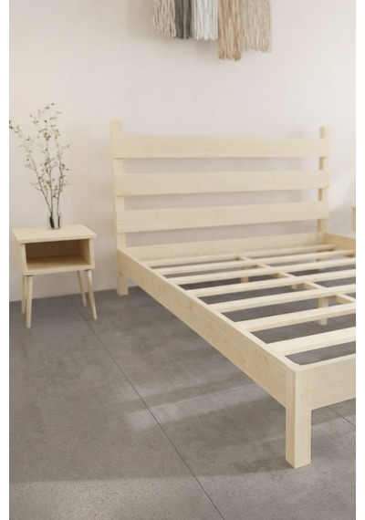 Natura Masif Ahşap Karyola Ve 2 Adet Komodin Vernik 90x200