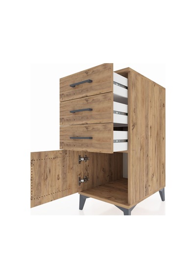 Kronos Komodin 3 Çekmeceli Tek Kapaklı 44x59x96 Çam-çam Çam