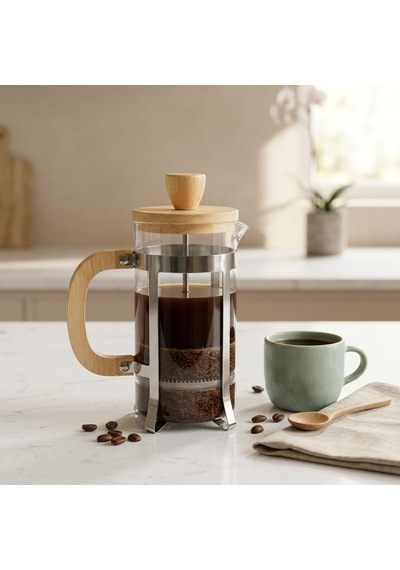 350 Ml French Press Kahve Ve Bitki Çayı Demliği - Paslanmaz Çelik İç Yapı, Akasya Veya Bambu Ahşap Detay Seçene Çok Renkli