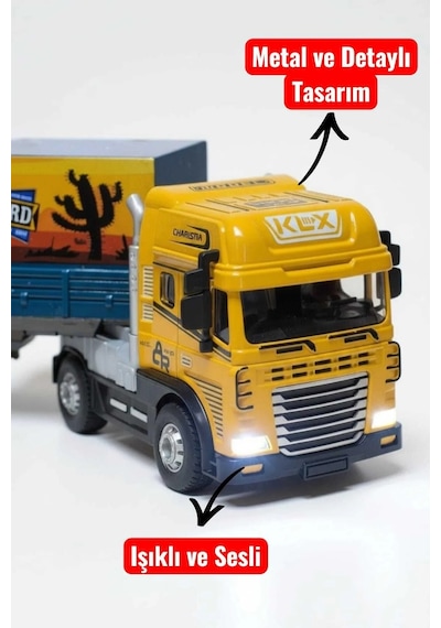 Metal Kabin Işıklı Sesli Konteyner Tır Oyuncağı - 38 Cm Büyük Boy Çek Bırak Kamyon