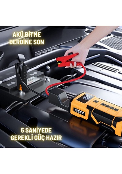Taşınabilir Araç Akü Takviye Cihazı Jump Starter & 150 Psı Dijital Ekranlı Akıllı Hava Kompresörü 1 Adet