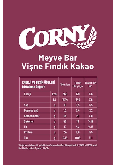 Corny Vişne Fındık Kakao Meyve Bar 35gr X - 12 Adet