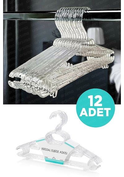 Kristal Elbise Askısı Büyük Boy Şeffaf 12 Adet