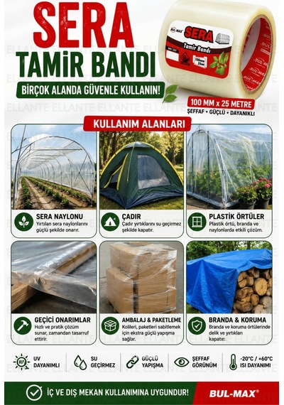 Sera Tamir Bandı 100 Mm X 25 Metre Şeffaf Uv Dayanımlı Güçlü Yapışkanlı Sera Naylonu Onarım Bandı